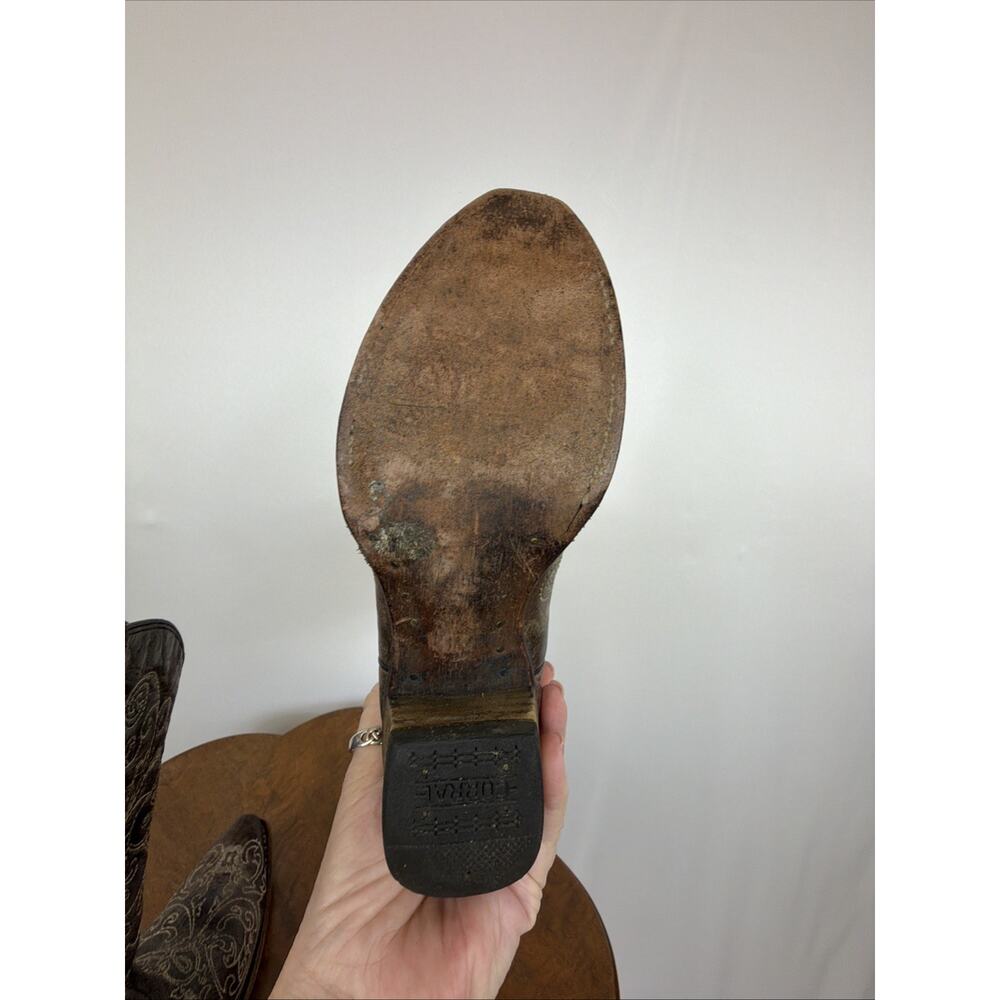 Corral Teens Brown Pebble Leather Western Boots Cream Stitching #1637 Size 5 - Picture 6 of 7
